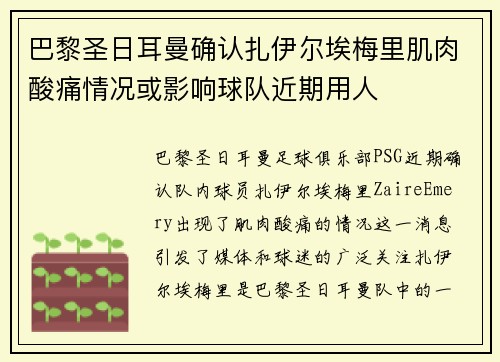巴黎圣日耳曼确认扎伊尔埃梅里肌肉酸痛情况或影响球队近期用人 巴黎圣日耳曼确认扎伊尔埃梅里肌肉酸痛情况或影响球队近期用人